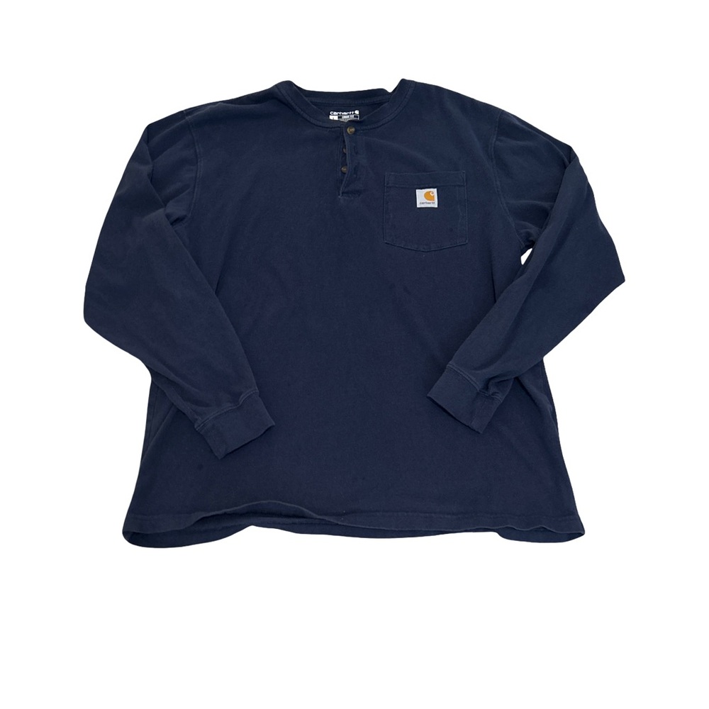 Carhartt Dark Blue Long Sleeve Henley Men’s Tee Size Large